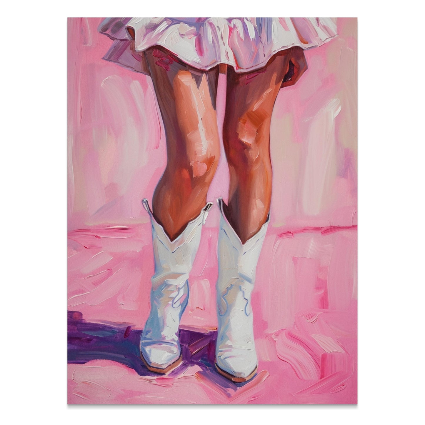 Premium Poster of White Cowboy Boots and Pink Dress Artistic Painting Posters