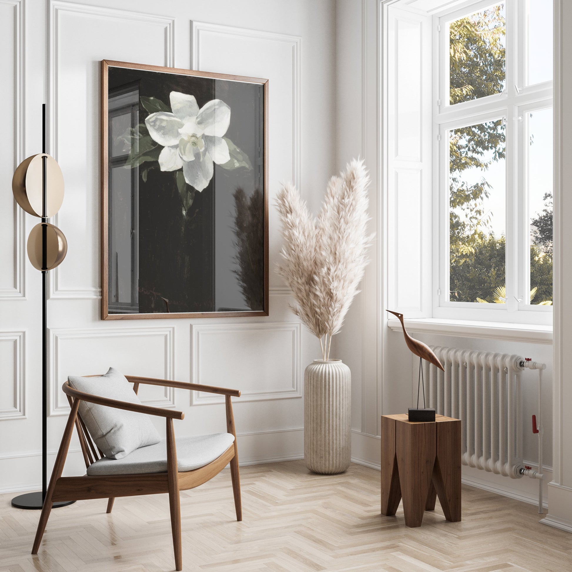 Premium Poster of White Magnolia Flower Against Black Background Posters