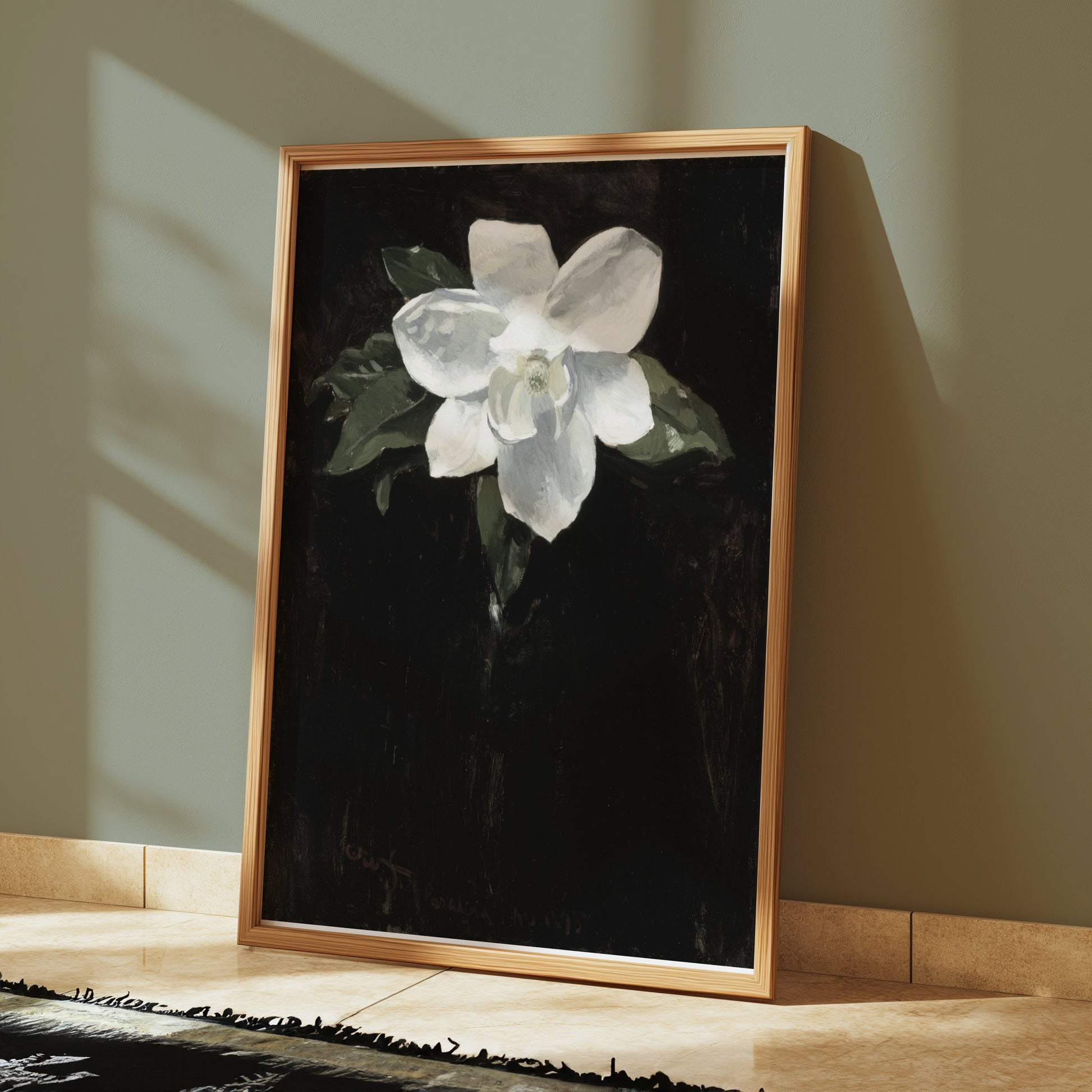 Premium Poster of White Magnolia Flower Against Black Background Posters