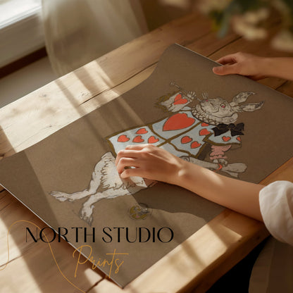 Premium Poster of White Rabbit Hearts Artwork Fantasy Prints Posters