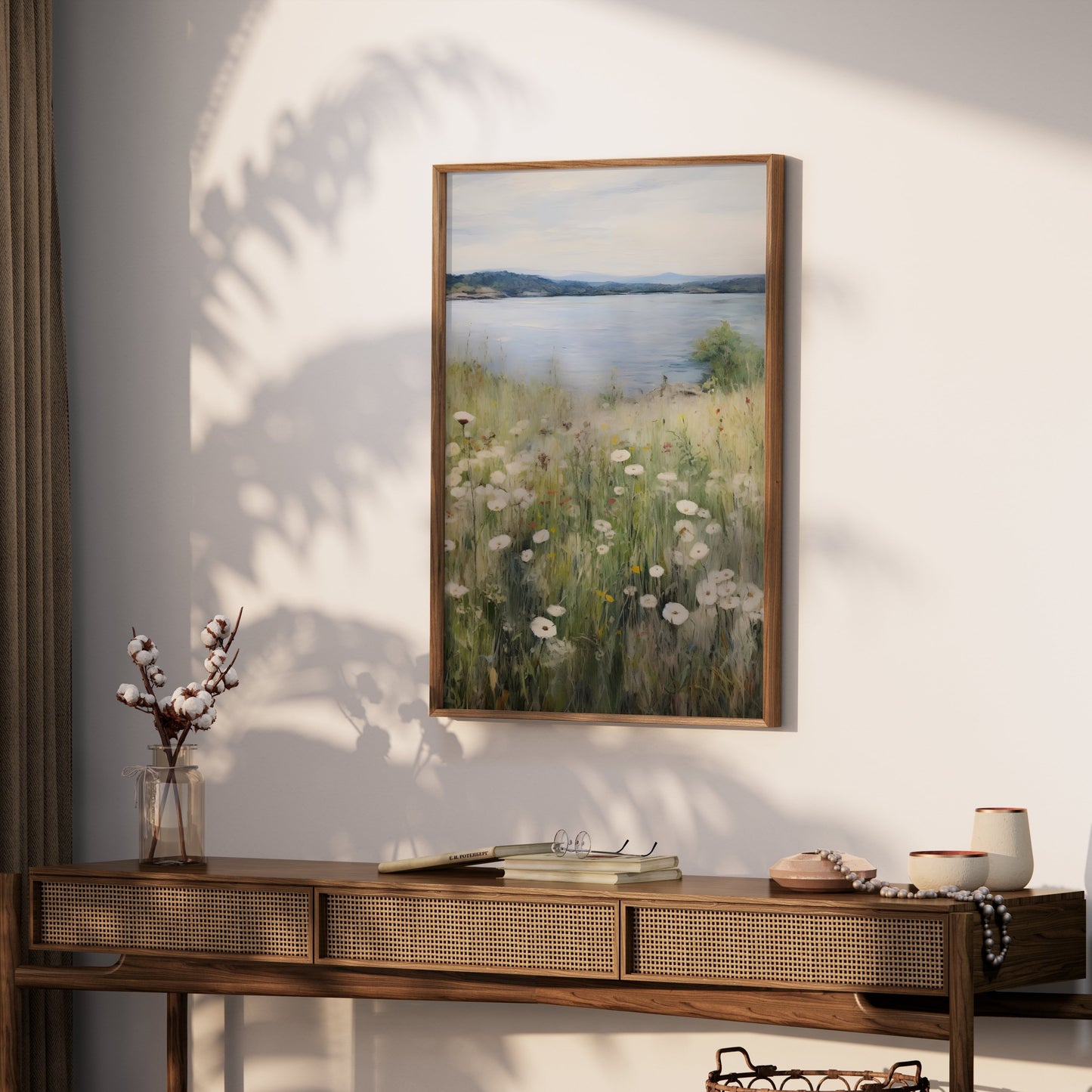 Premium Poster of Wildflower Meadow by a Serene Lakeside View Posters