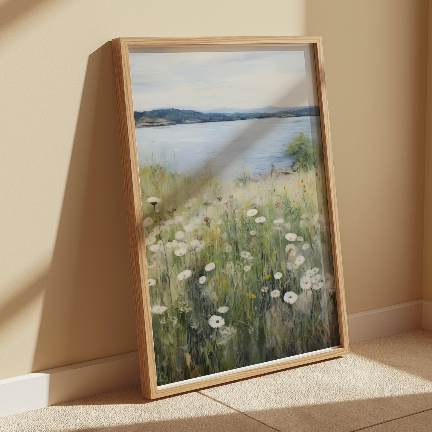 Premium Poster of Wildflower Meadow by a Serene Lakeside View Posters