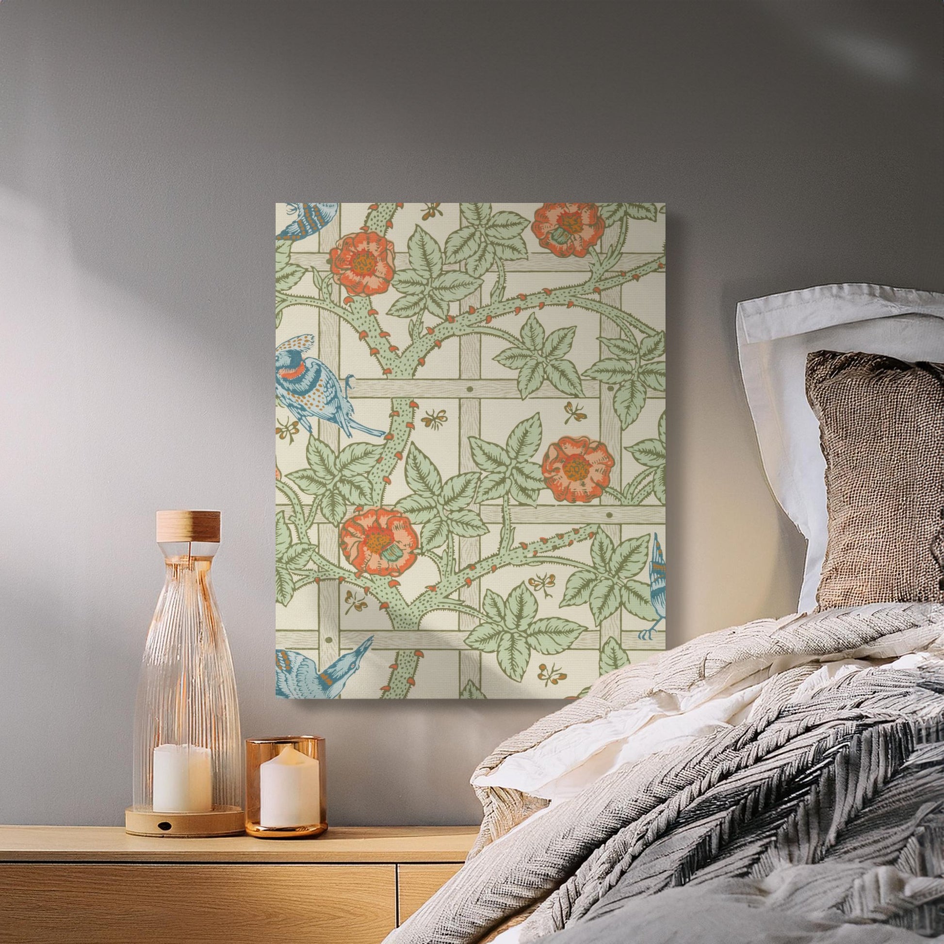 Premium Poster of William Morris Artistic Garden Birds Pattern Canvas Wraps