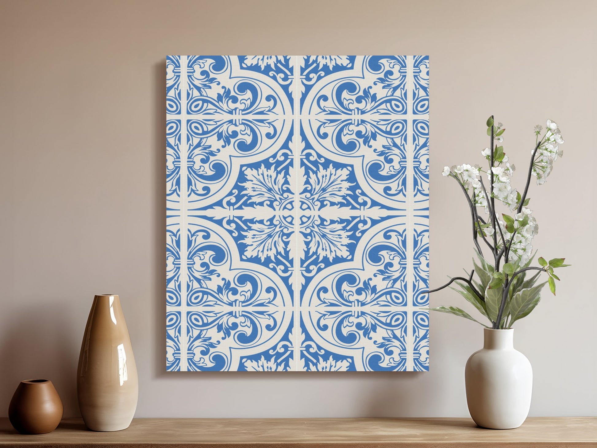 Premium Poster of William Morris Blue White Classic Pattern Canvas Wraps