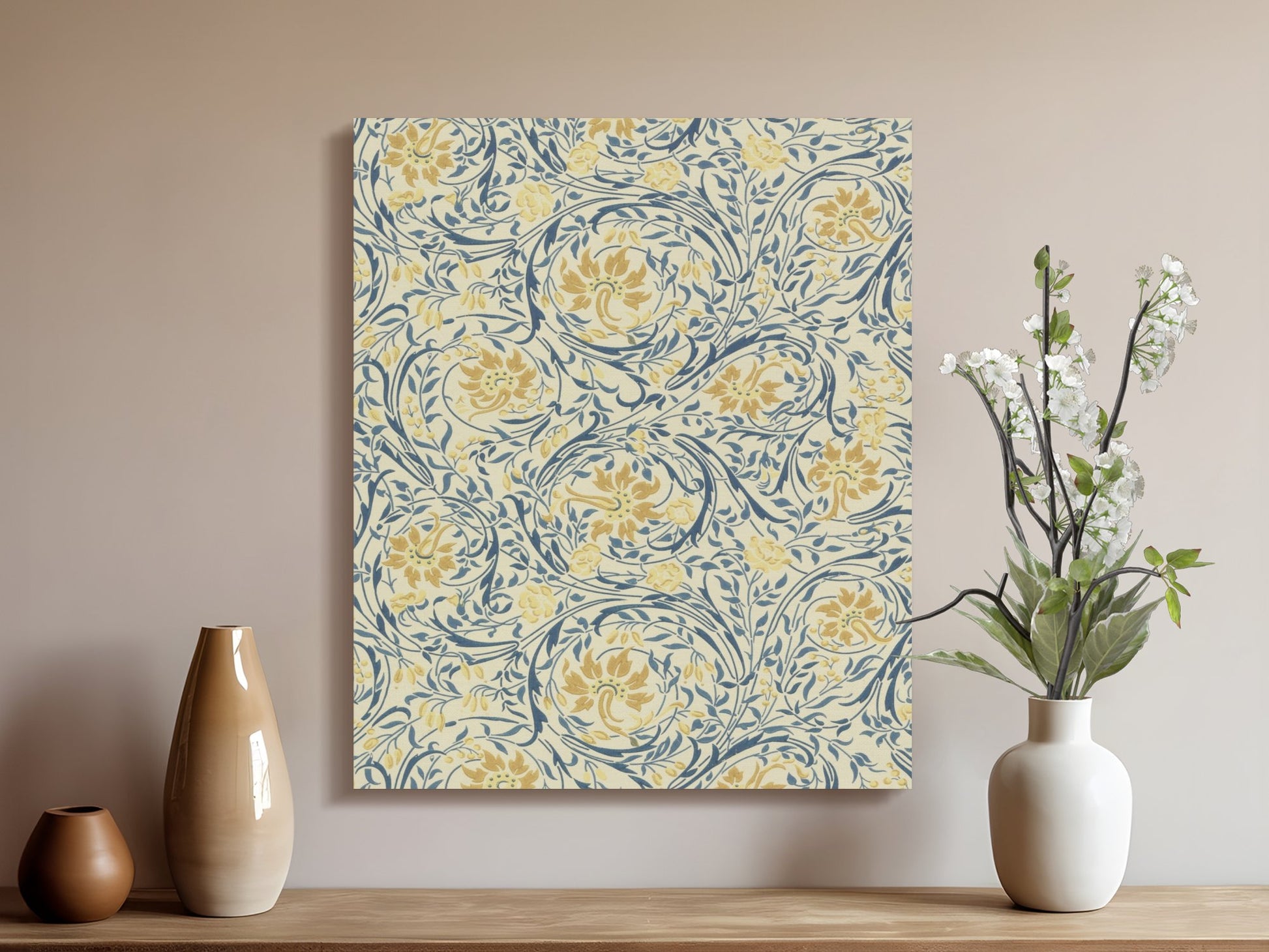 Premium Poster of William Morris Blue and Yellow Vines Canvas Wraps