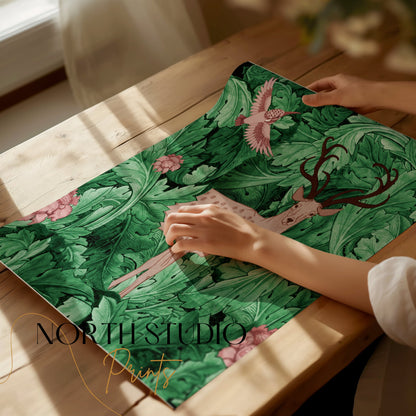 Premium Poster of William Morris Deer and Bird Abstract Art Posters