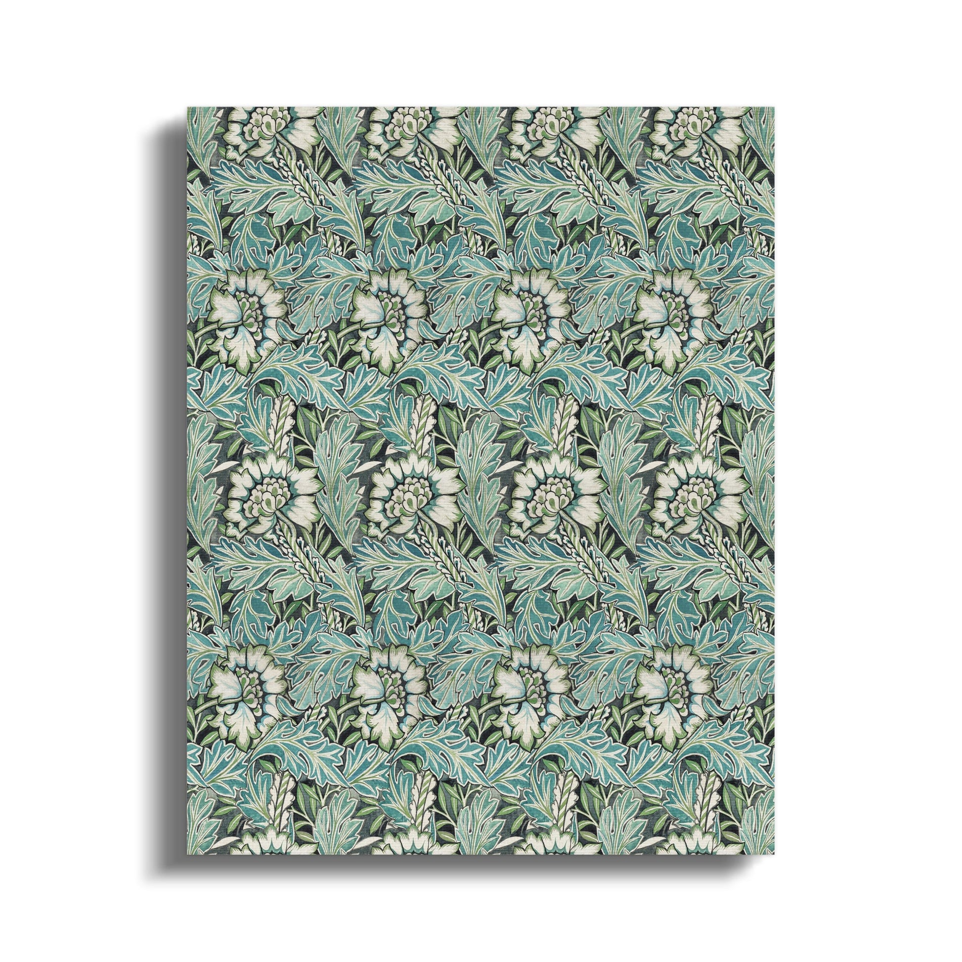William Morris floral design canvas wrap featuring intricate green leaves and white flowers, perfect for vintage-inspired home decor.