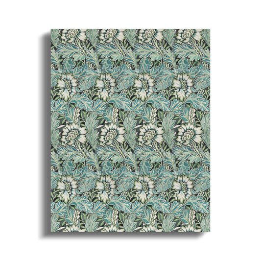 William Morris floral design canvas wrap featuring intricate green leaves and white flowers, perfect for vintage-inspired home decor.