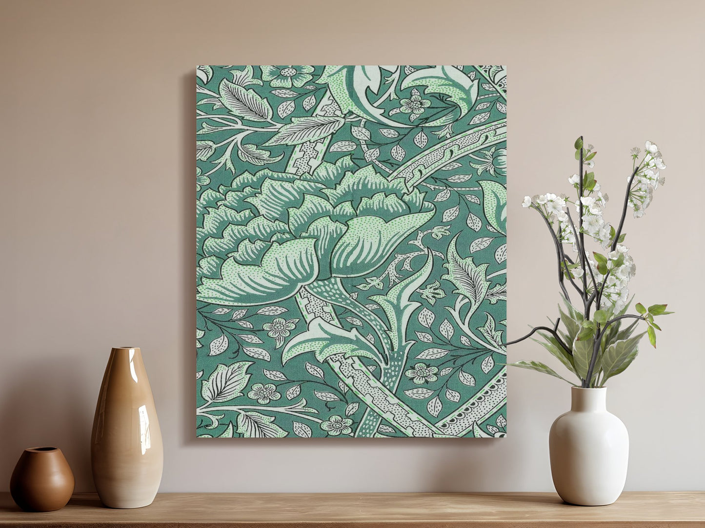 Premium Poster of William Morris Floral Garden Green Leaves Canvas Wraps