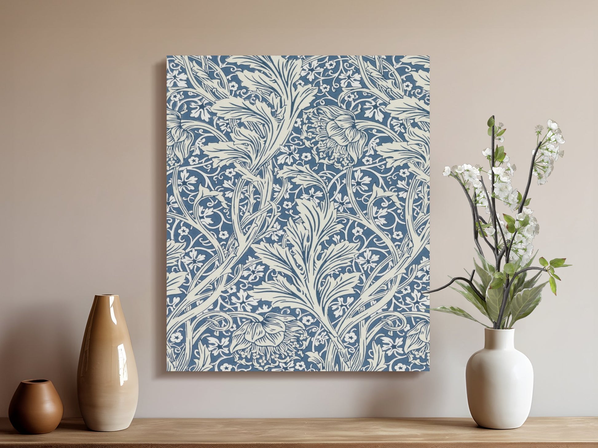 Premium Poster of William Morris Floral Pattern Blue Canvas Wraps