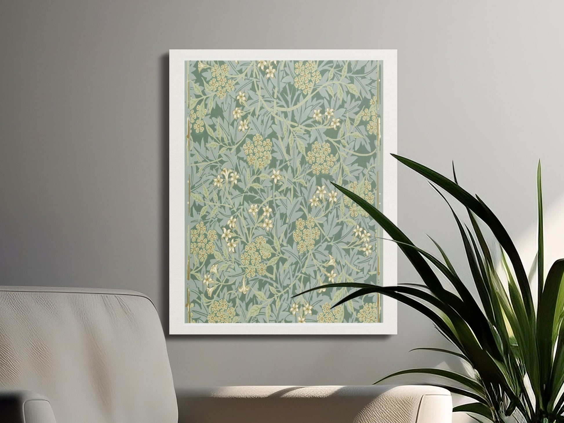 Premium Poster of William Morris Floral Patterned Green Canvas Wraps