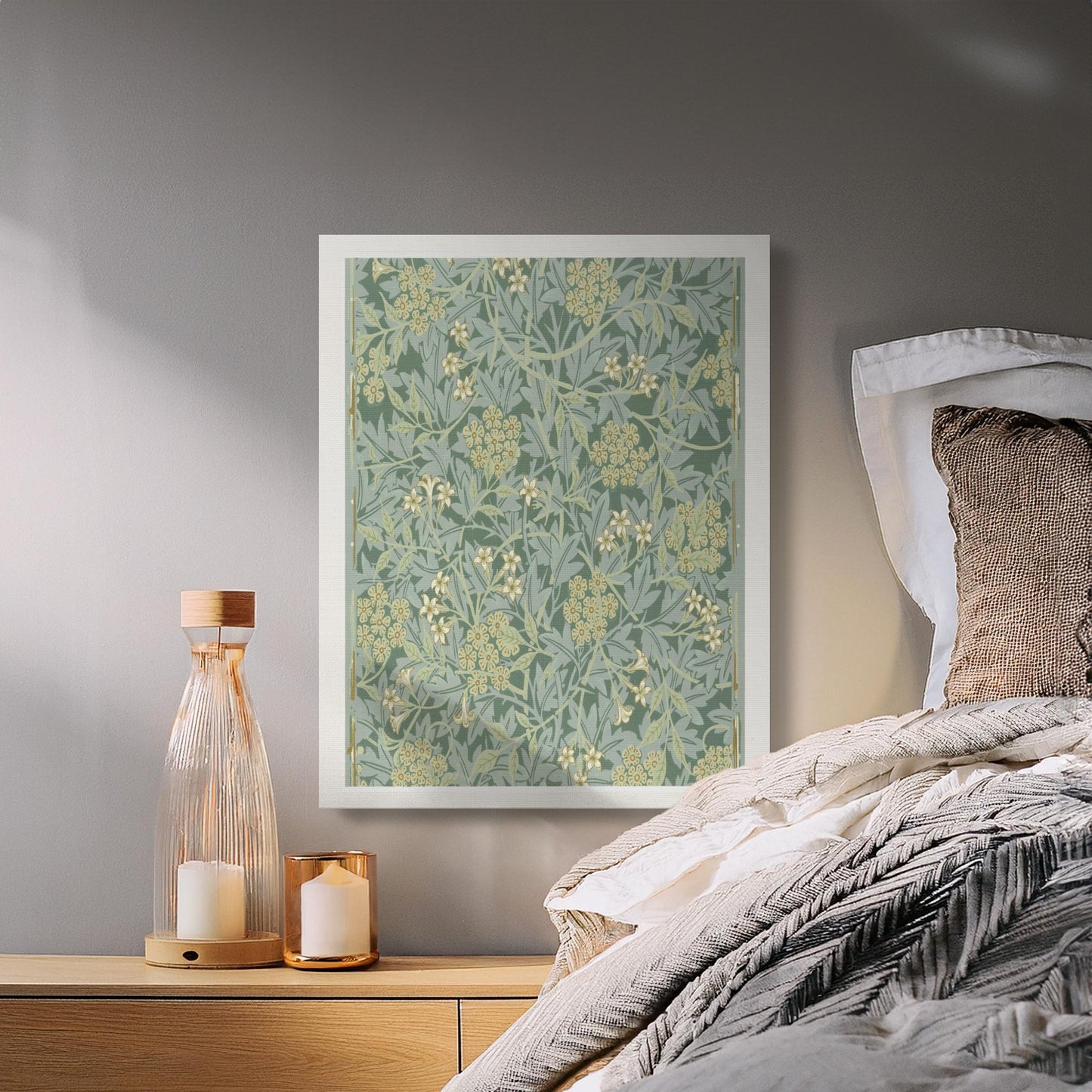 Premium Poster of William Morris Floral Patterned Green Canvas Wraps