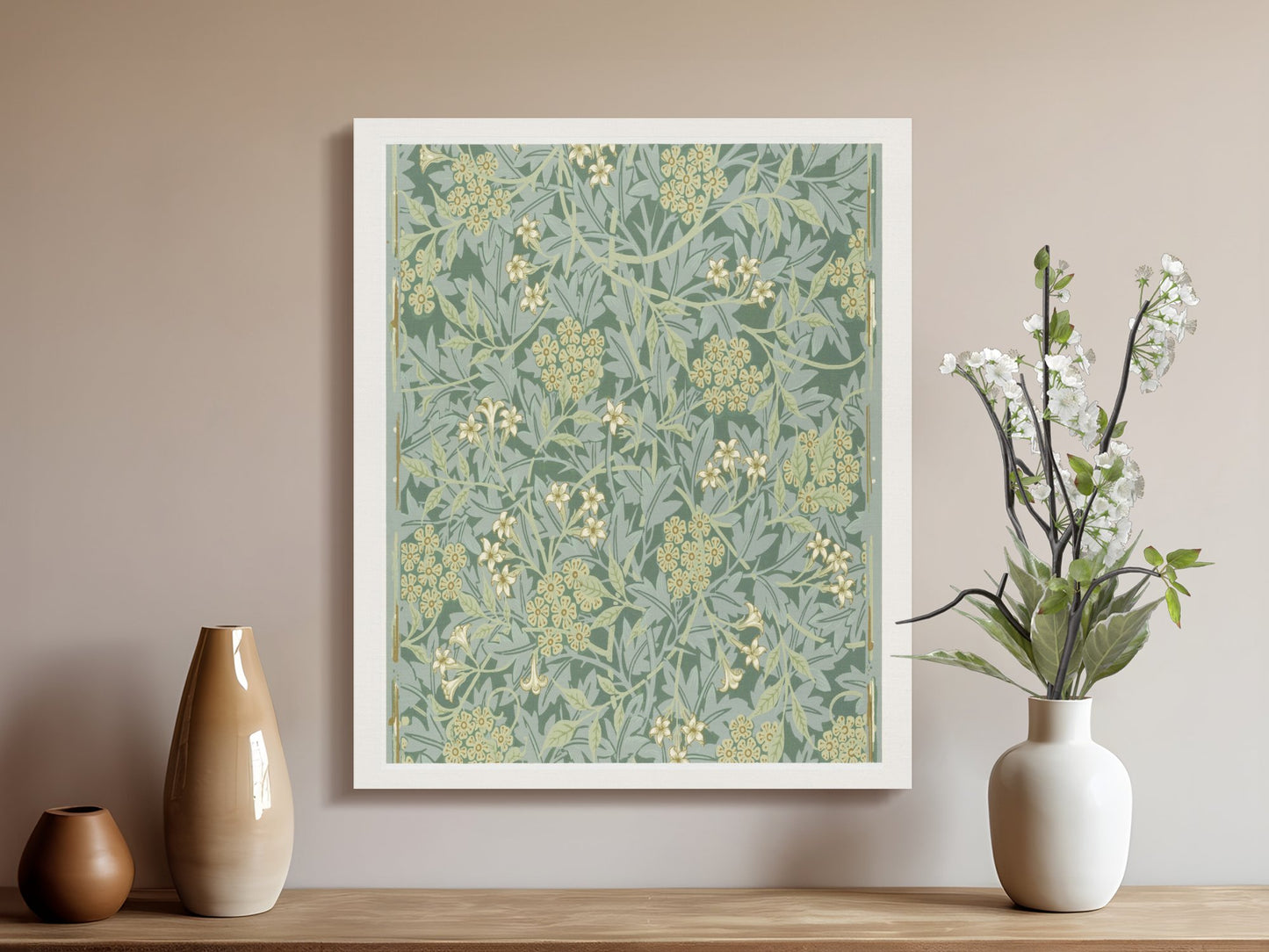 Premium Poster of William Morris Floral Patterned Green Canvas Wraps