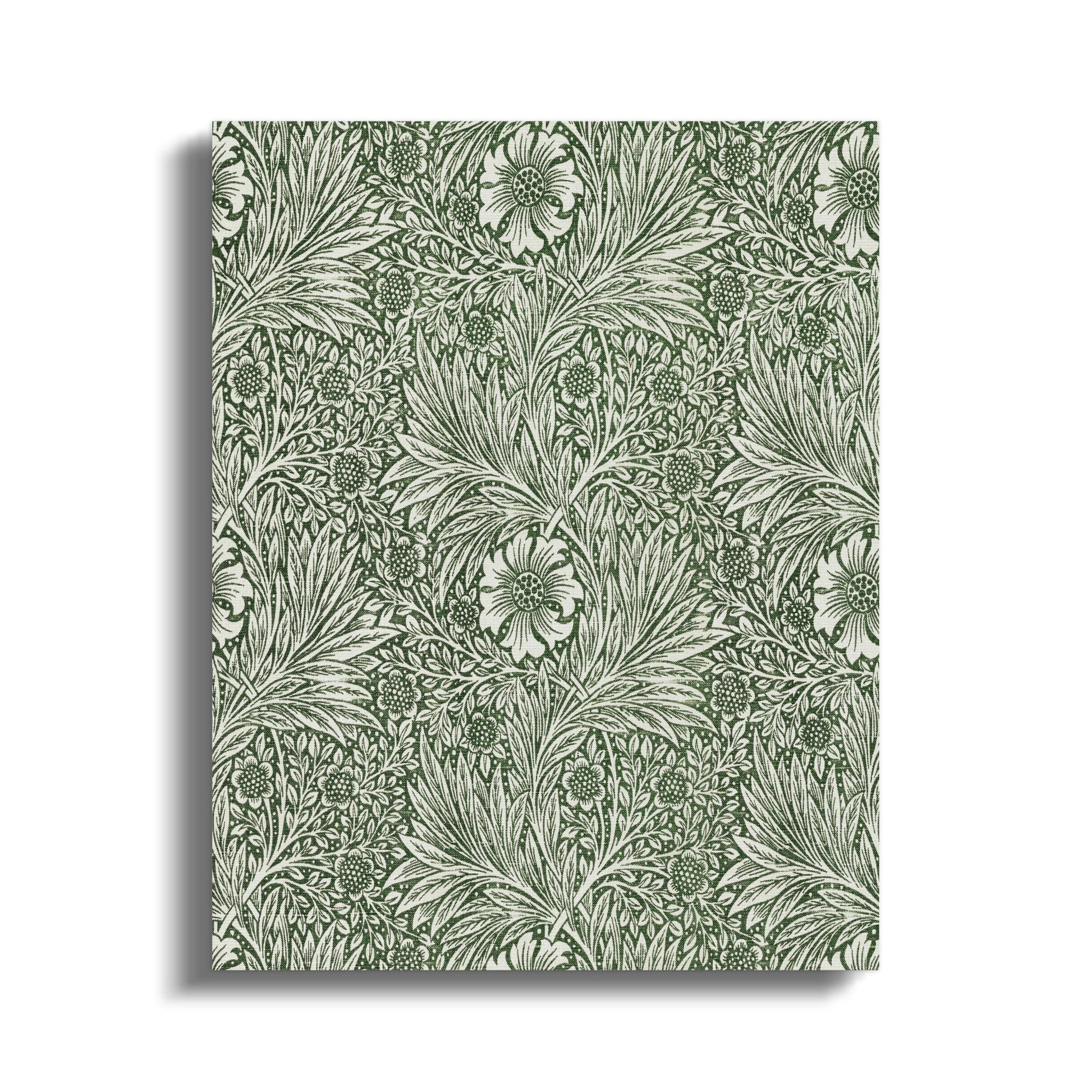 William Morris green floral pattern canvas wrap featuring intricate botanical designs with vintage-inspired green leaves and flowers.
