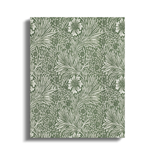William Morris green floral pattern canvas wrap featuring intricate botanical designs with vintage-inspired green leaves and flowers.
