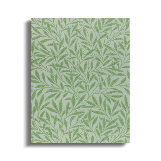 William Morris green leaf pattern canvas wrap featuring intricate botanical design with soft green tones, ideal for wall art.