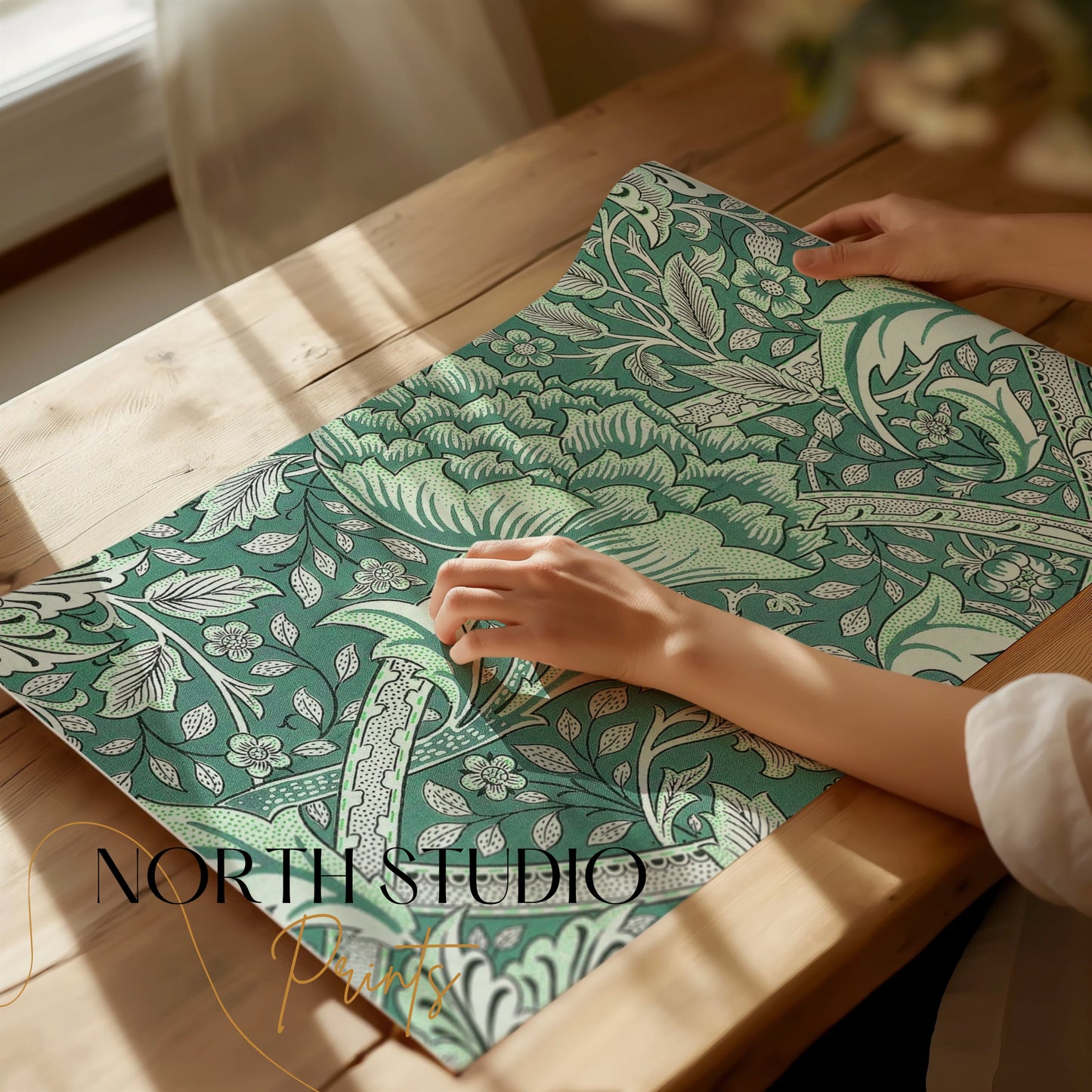 Premium Poster of William Morris Inspired Floral Green Art Posters
