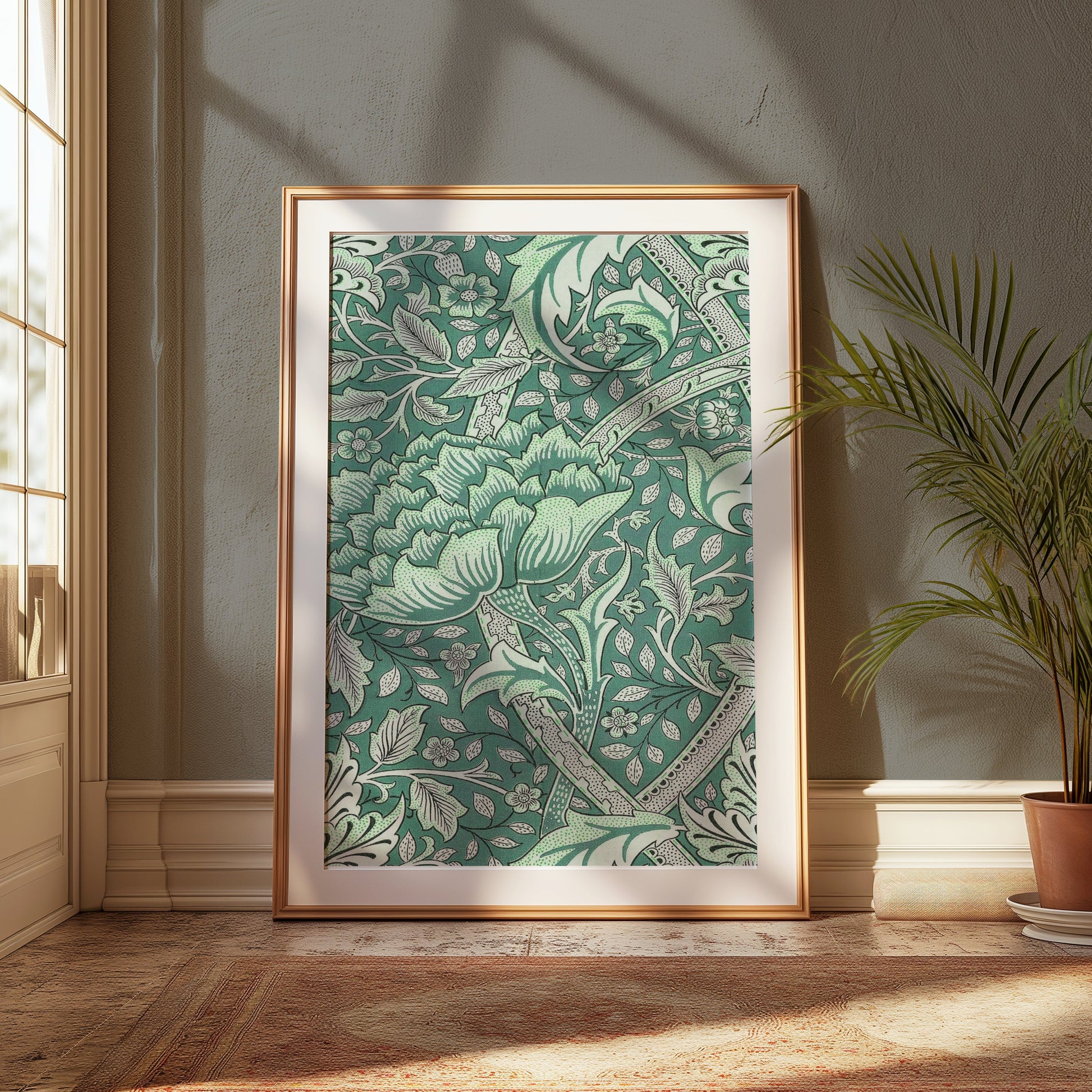 Premium Poster of William Morris Inspired Floral Green Art Posters