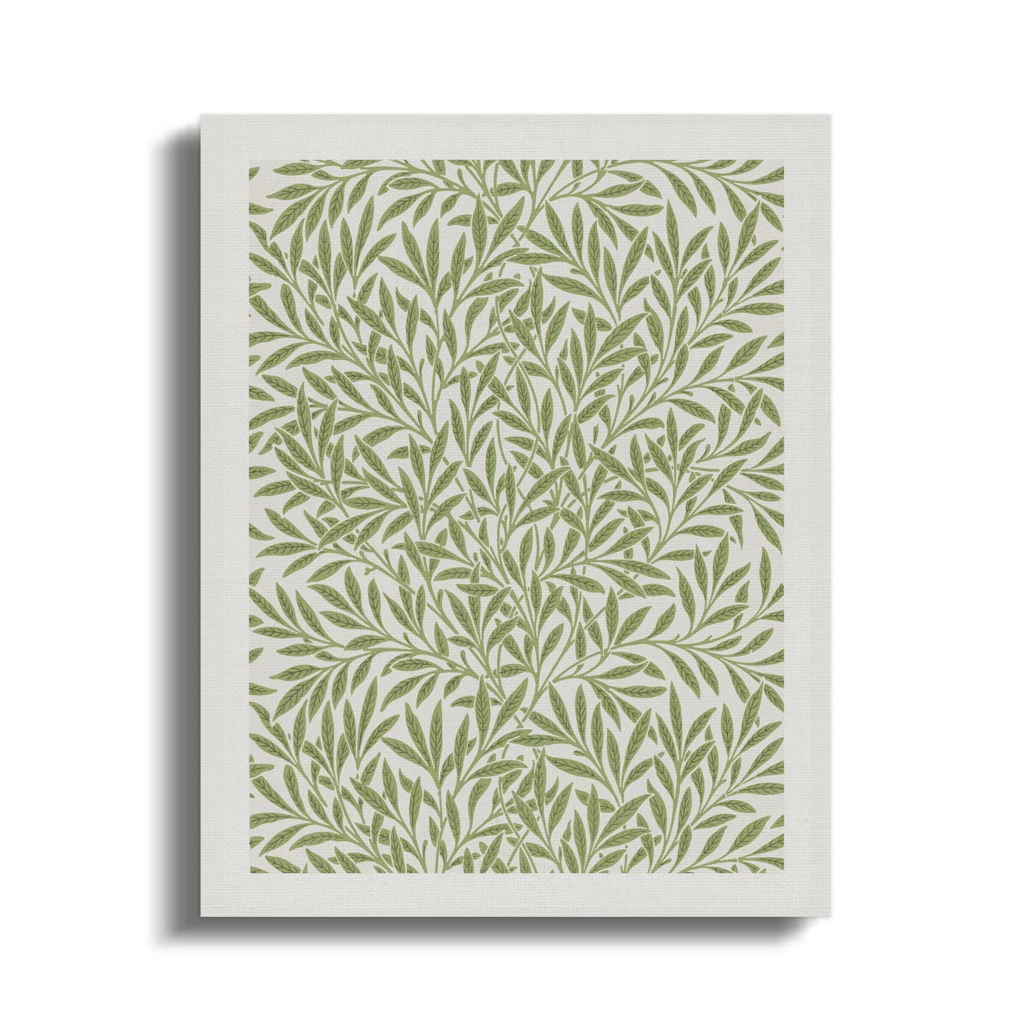 William Morris leafy green pattern canvas wrap featuring intricate botanical leaf design on a light background, ideal for wall decor.