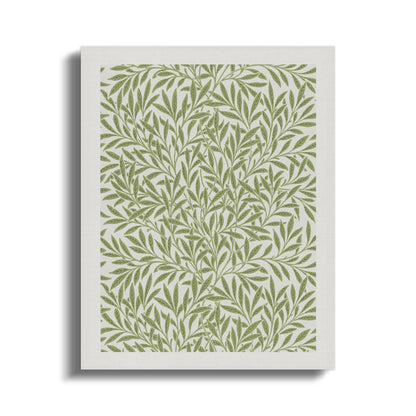William Morris leafy green pattern canvas wrap featuring intricate botanical leaf design on a light background, ideal for wall decor.