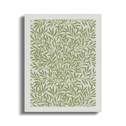 William Morris leafy green pattern canvas wrap featuring intricate botanical leaf design on a light background, ideal for wall decor.