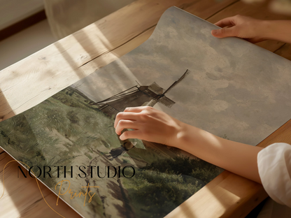 Premium Poster of Windmill with Dirt Path and Woman Classic Style Posters
