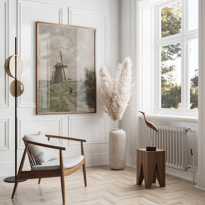 Premium Poster of Windmill with Dirt Path and Woman Classic Style Posters