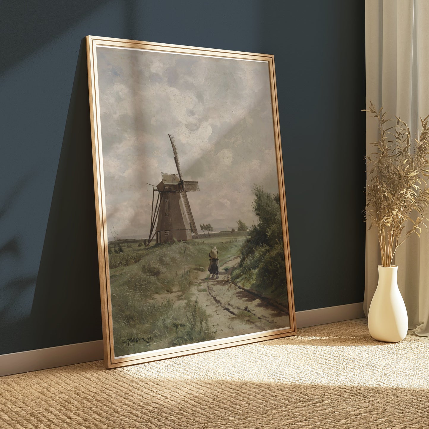 Premium Poster of Windmill with Dirt Path and Woman Classic Style Posters