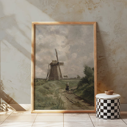 Premium Poster of Windmill with Dirt Path and Woman Classic Style Posters
