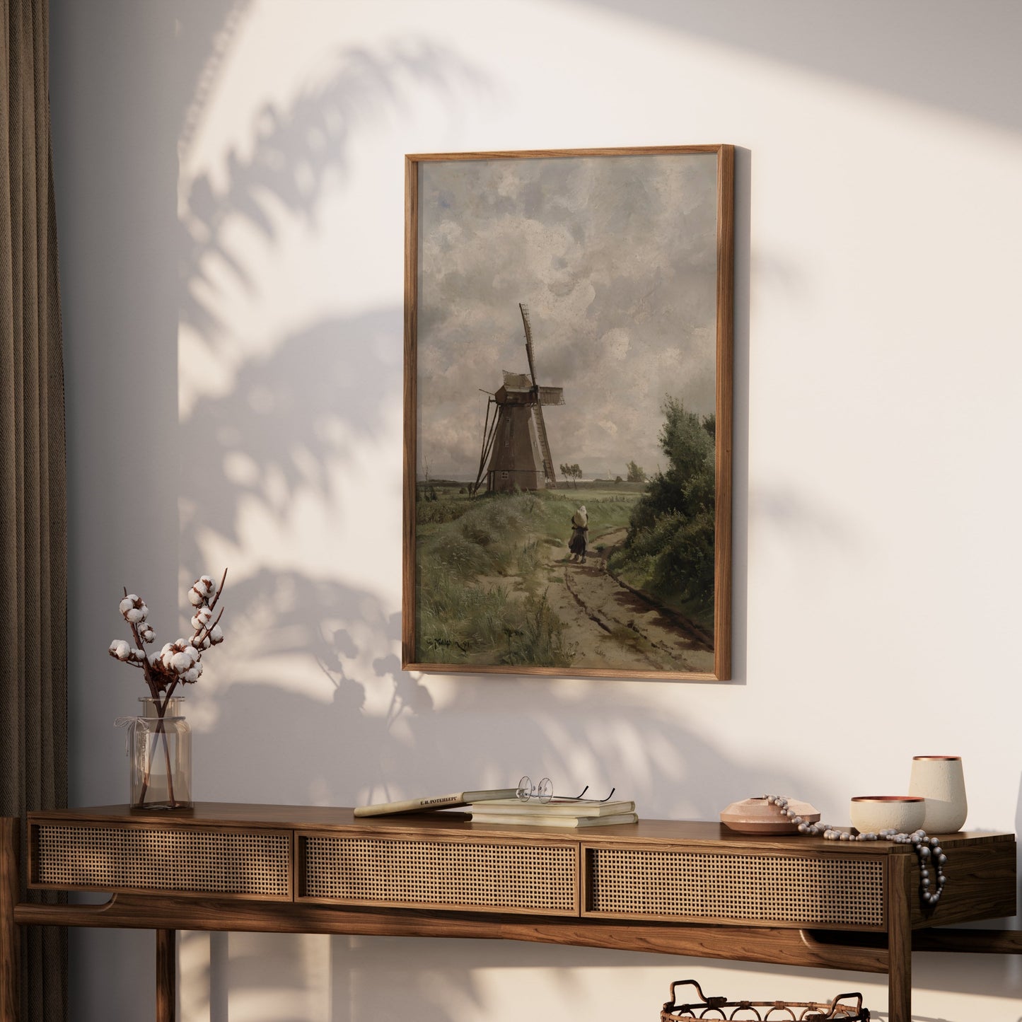 Premium Poster of Windmill with Dirt Path and Woman Classic Style Posters