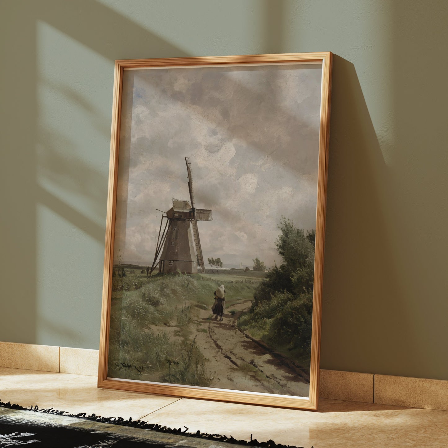 Premium Poster of Windmill with Dirt Path and Woman Classic Style Posters