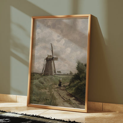Premium Poster of Windmill with Dirt Path and Woman Classic Style Posters