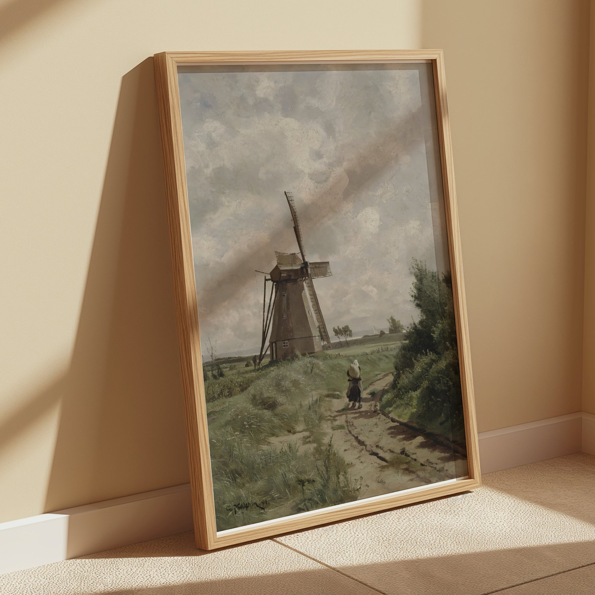 Premium Poster of Windmill with Dirt Path and Woman Classic Style Posters