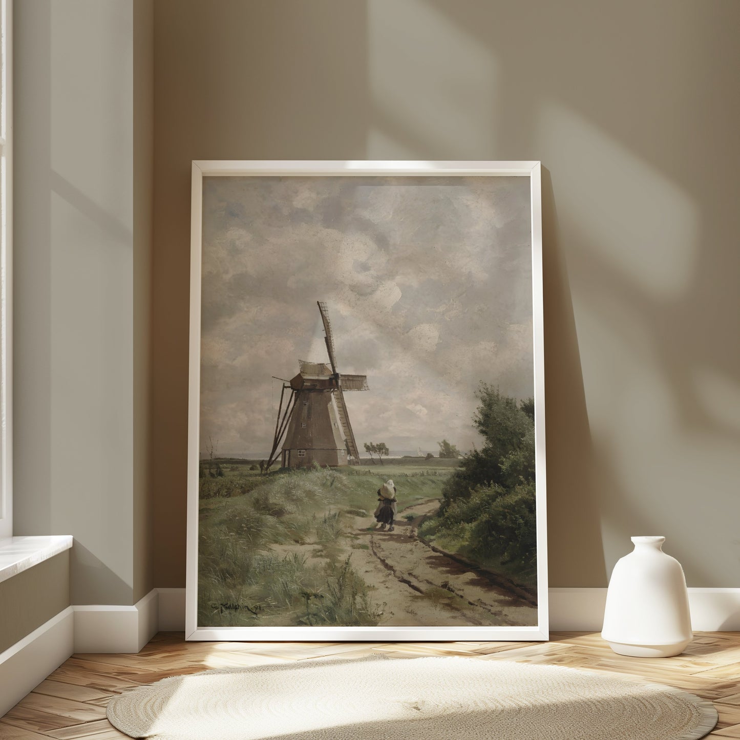 Premium Poster of Windmill with Dirt Path and Woman Classic Style Posters