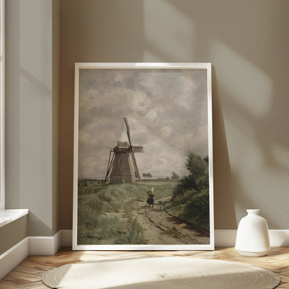 Premium Poster of Windmill with Dirt Path and Woman Classic Style Posters