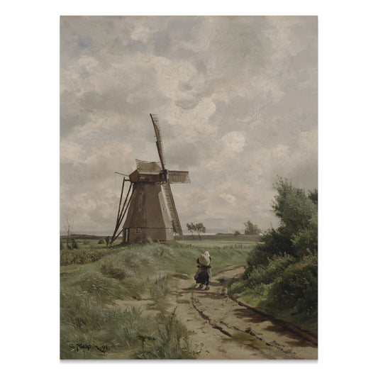 Premium Poster of Windmill with Dirt Path and Woman Classic Style Posters