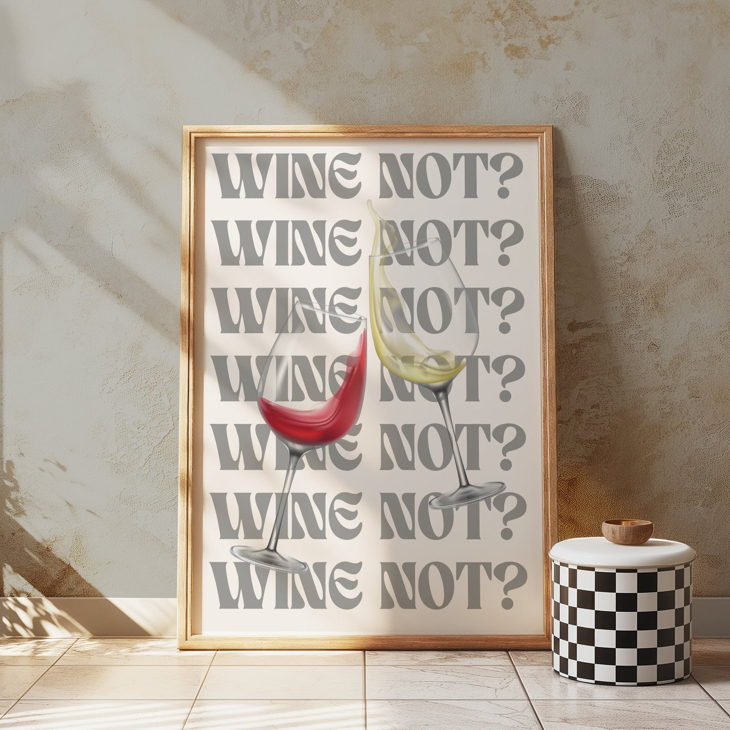 Premium Poster of Wine Not with Red and White Wine Glasses Posters