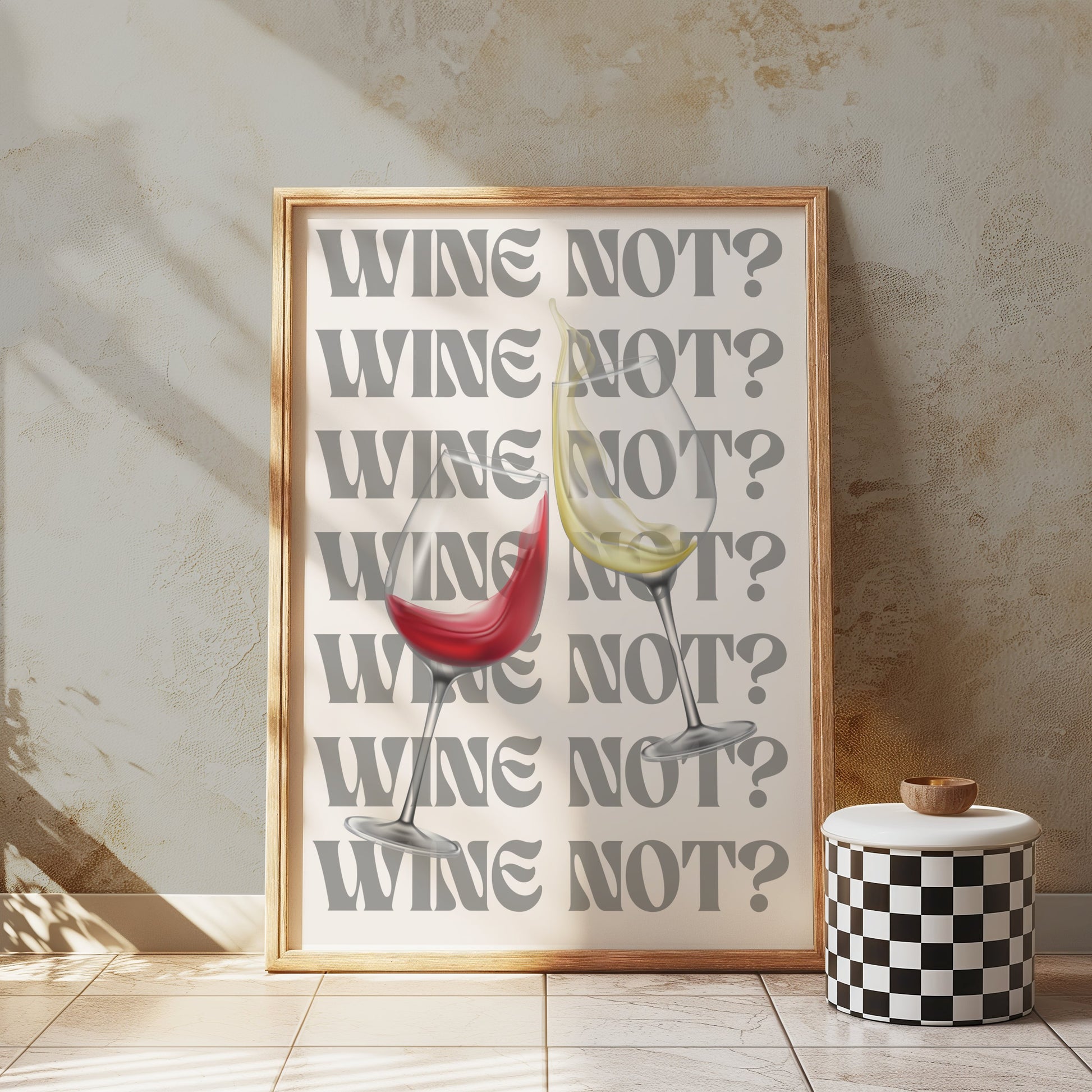 Premium Poster of Wine Not with Red and White Wine Glasses Posters