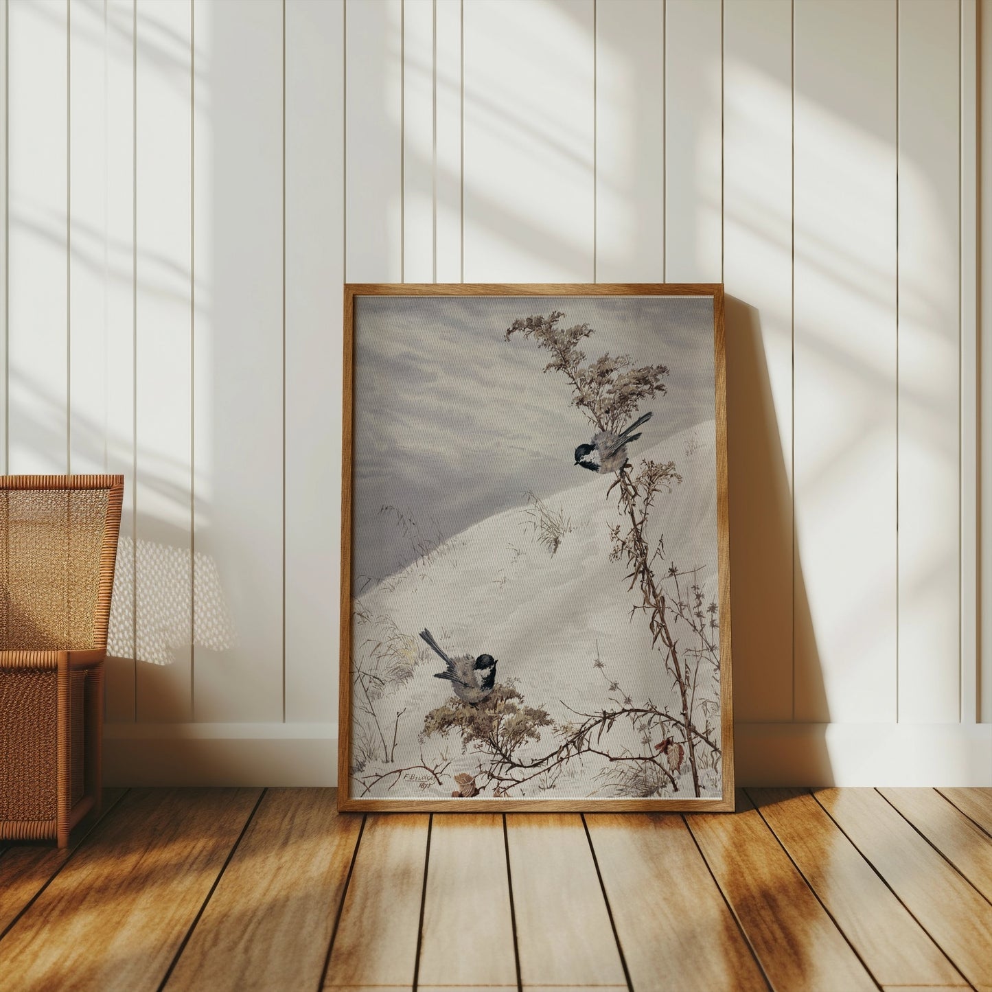 Premium Poster of Winter Birds on Snowy Branch Scene Posters