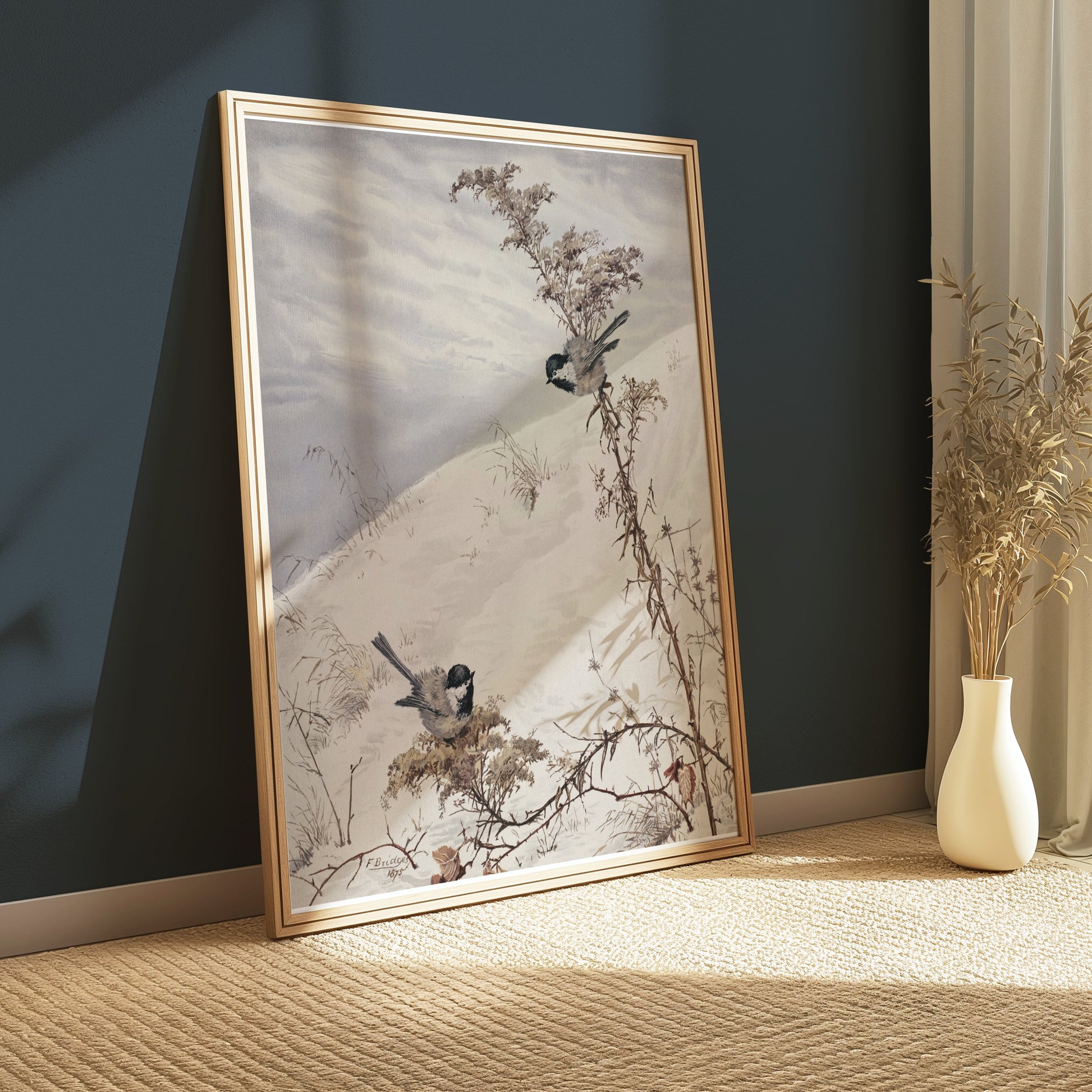 Premium Poster of Winter Birds on Snowy Branch Scene Posters