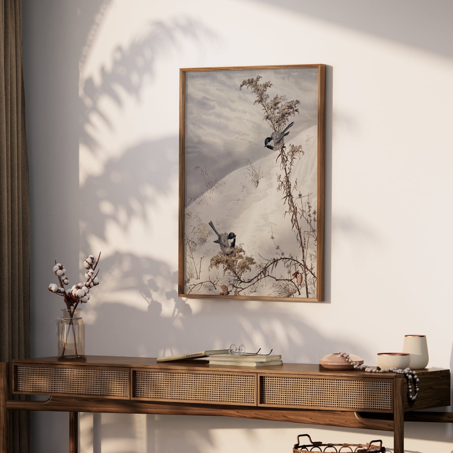 Premium Poster of Winter Birds on Snowy Branch Scene Posters