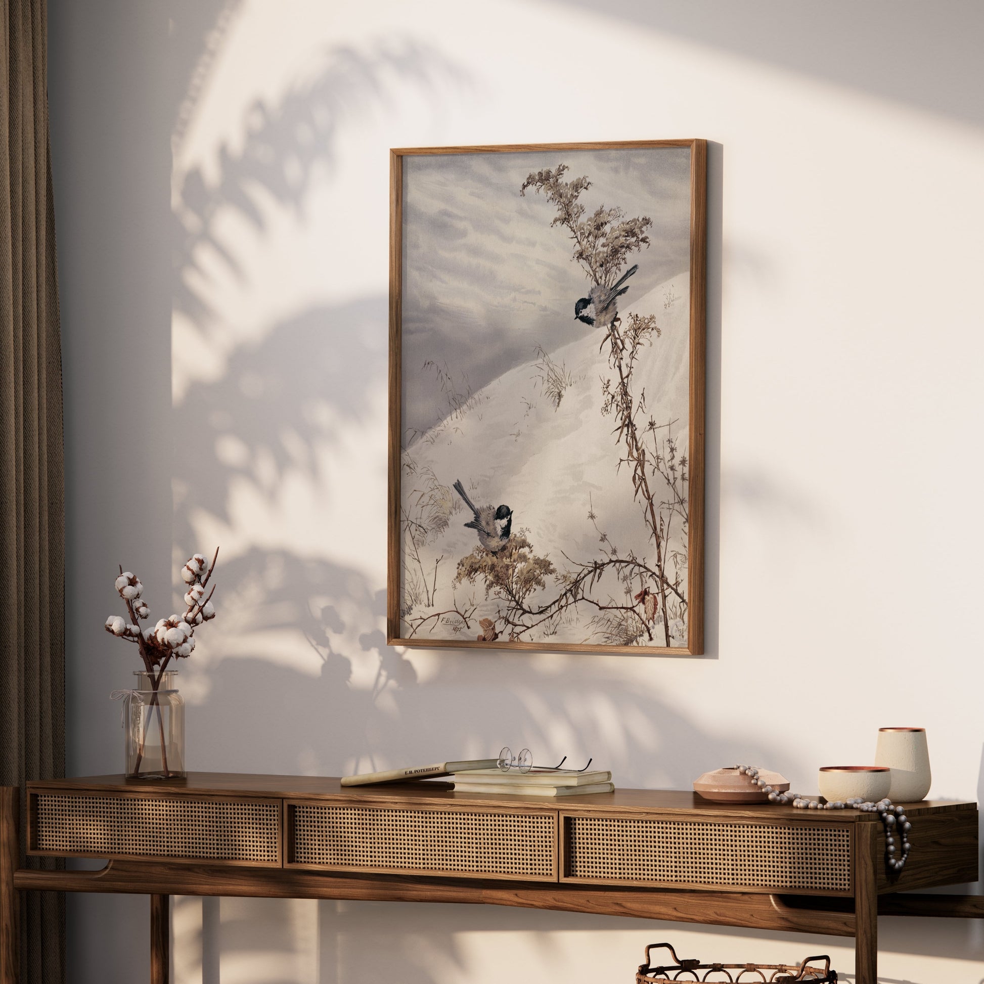 Premium Poster of Winter Birds on Snowy Branch Scene Posters