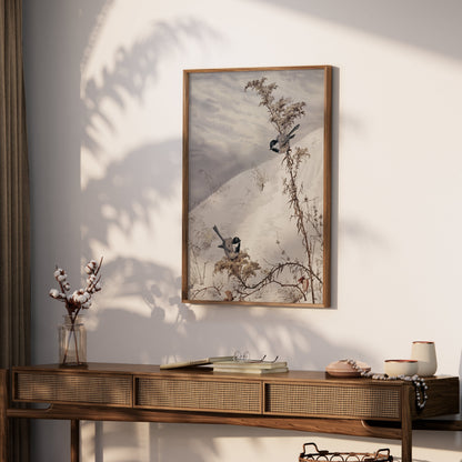 Premium Poster of Winter Birds on Snowy Branch Scene Posters