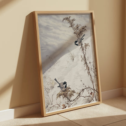 Premium Poster of Winter Birds on Snowy Branch Scene Posters