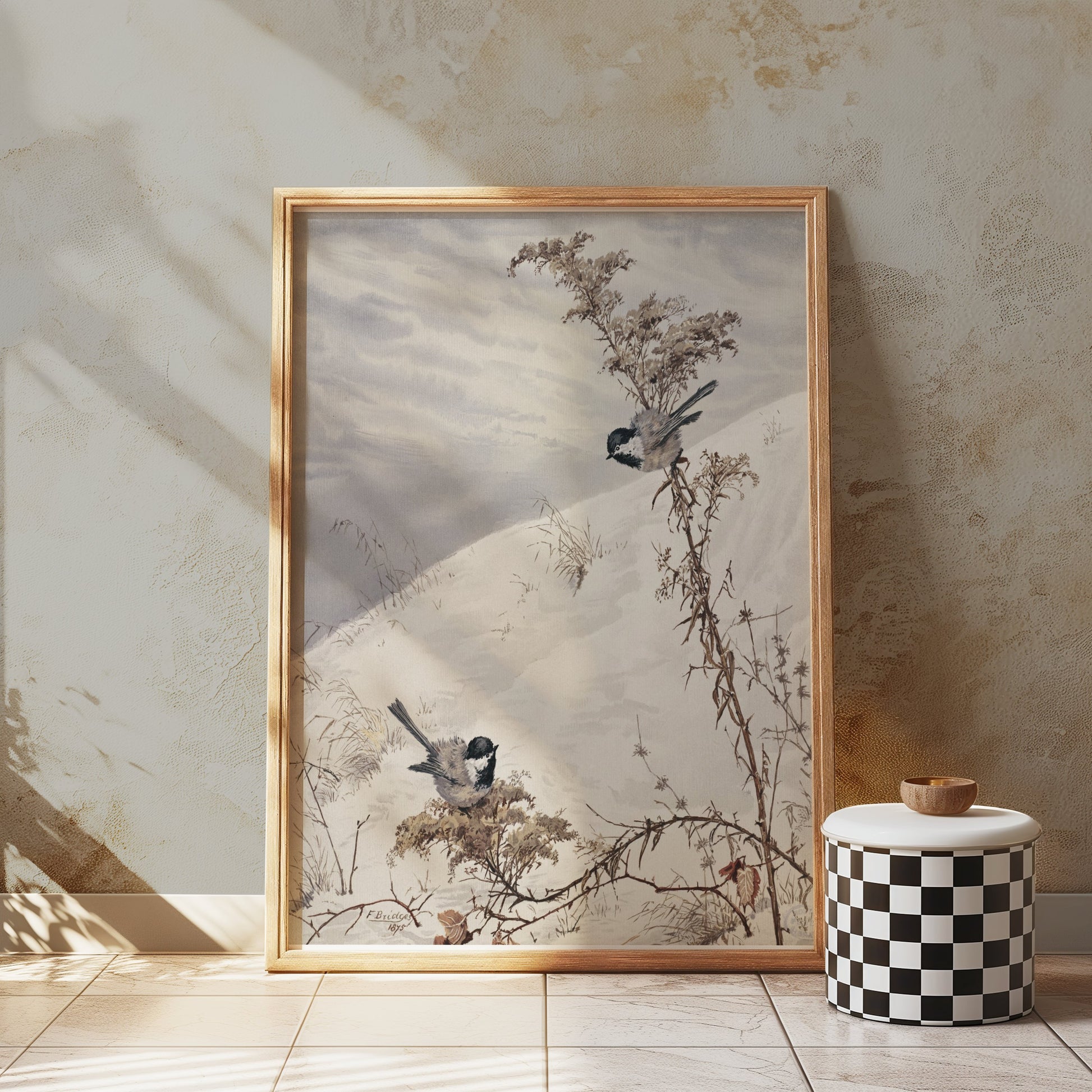 Premium Poster of Winter Birds on Snowy Branch Scene Posters