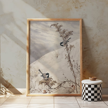 Premium Poster of Winter Birds on Snowy Branch Scene Posters
