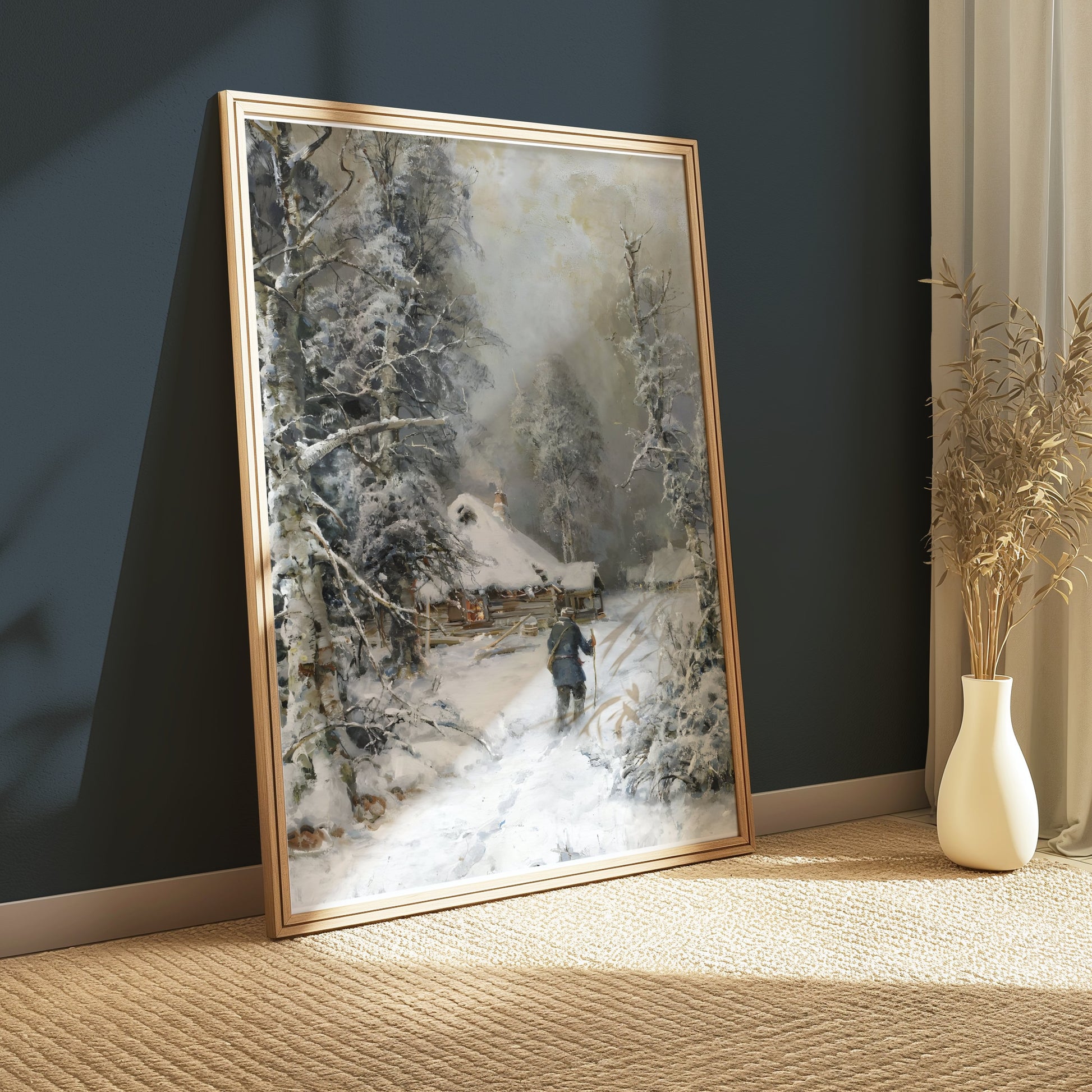 Premium Poster of Winter Cabin Hiking Scene Rustic Wall Art Posters