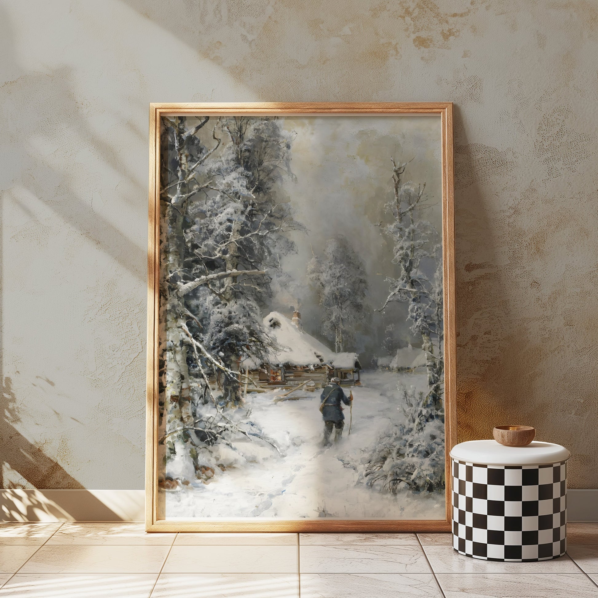 Premium Poster of Winter Cabin Hiking Scene Rustic Wall Art Posters