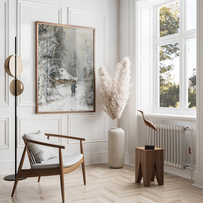 Premium Poster of Winter Cabin Hiking Scene Rustic Wall Art Posters