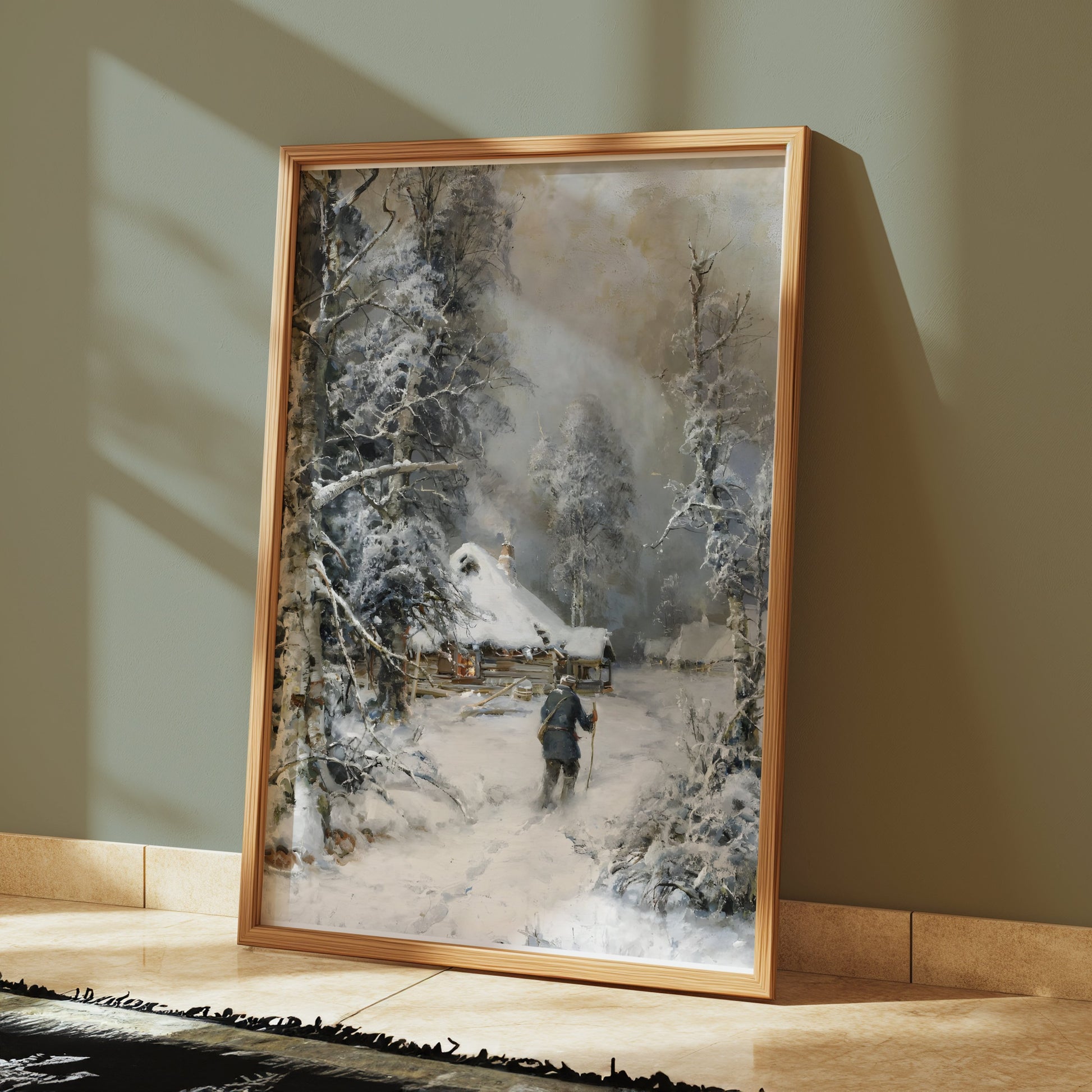 Premium Poster of Winter Cabin Hiking Scene Rustic Wall Art Posters